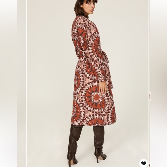 Ulla Johnson Quilted Marta Coat Bohemian Statement Outerwear Brown/ Cream Sz M - Picture 7 of 16